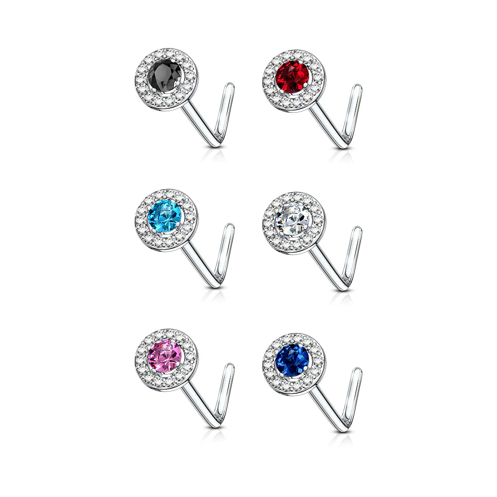 24 Pc Package Double Tiered Round CZ L Bend Surgical Steel Nose Stud Rings - Image 2