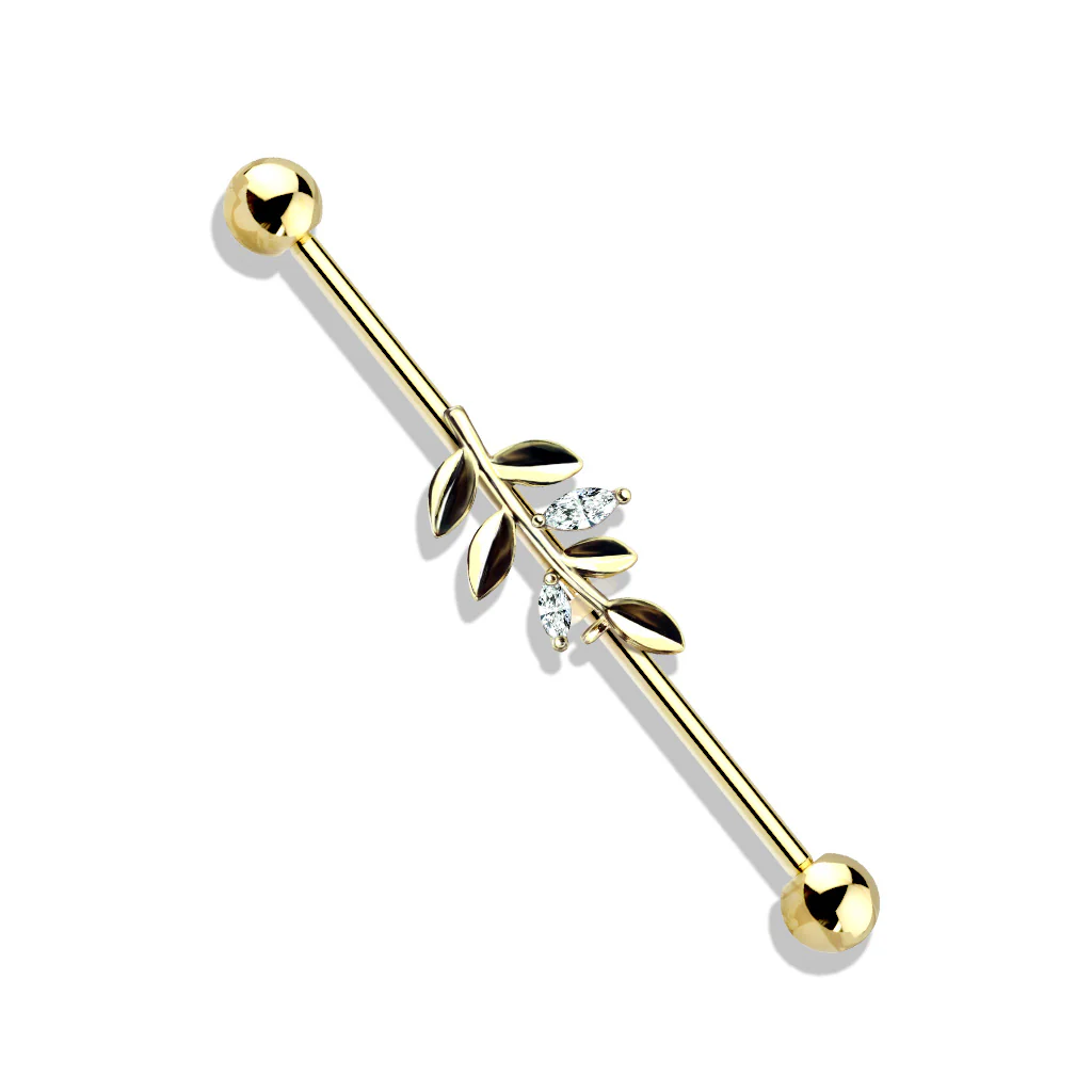 CZ Set Leaf  316L Surgical Steel Industrial Barbells - Image 2
