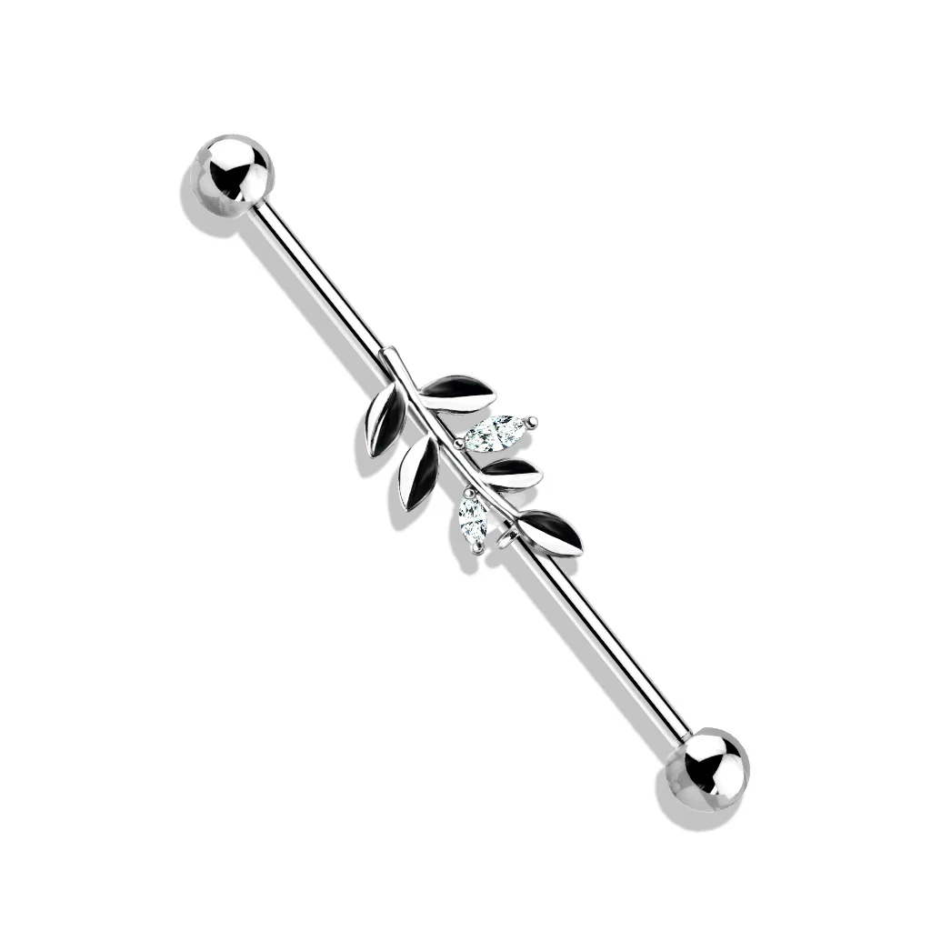 CZ Set Leaf  316L Surgical Steel Industrial Barbells - Image 4