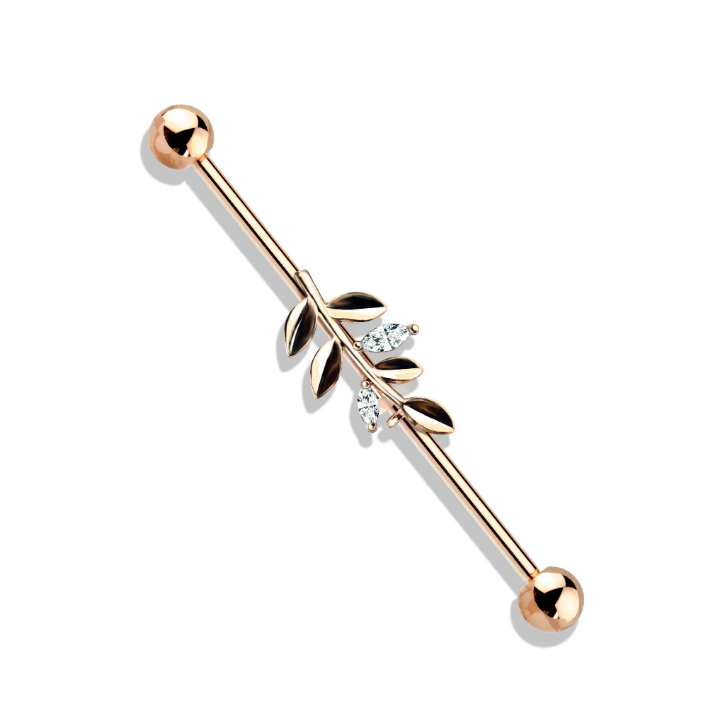 CZ Set Leaf  316L Surgical Steel Industrial Barbells - Image 5
