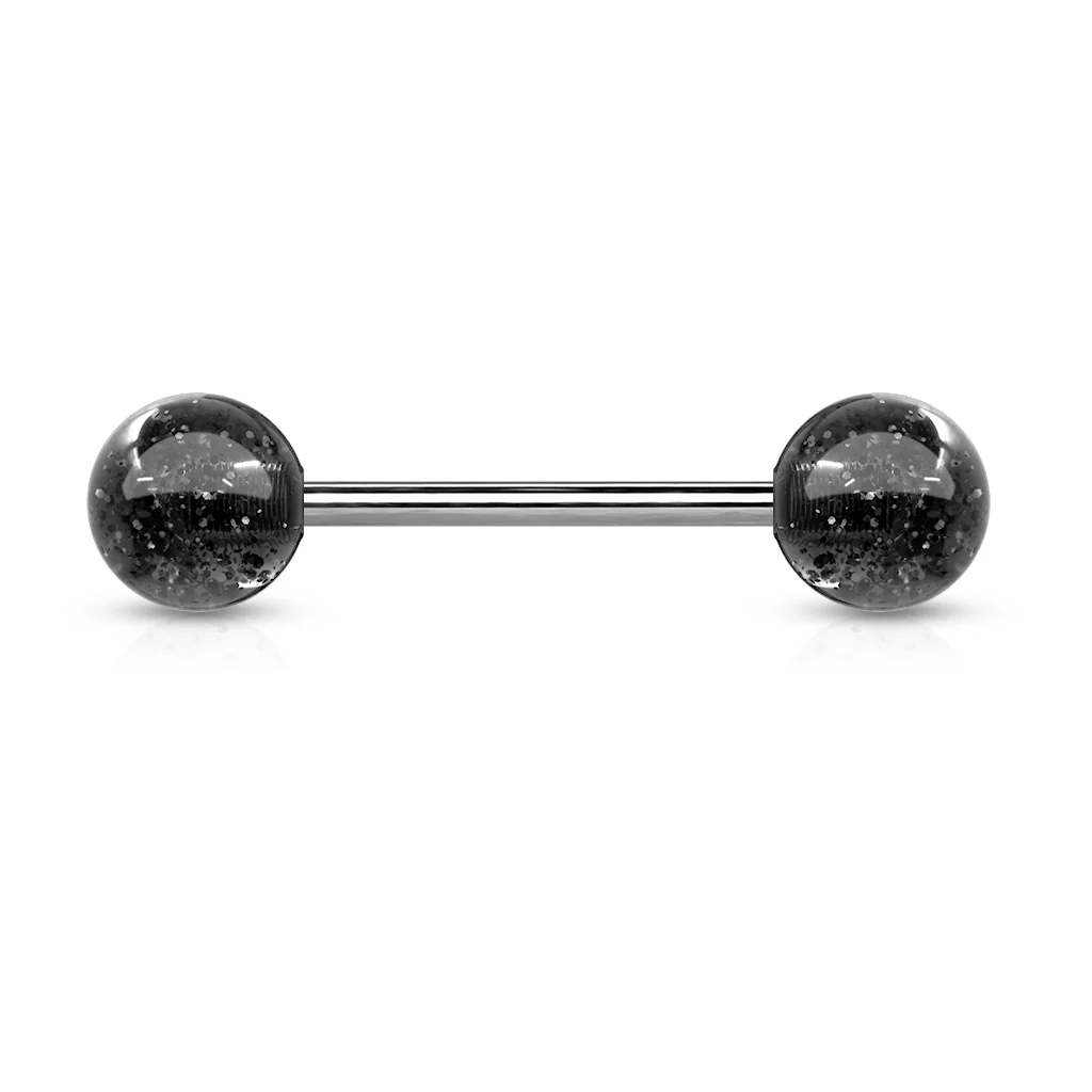 Assorted Color UV Glitter Balls Nipple Barbell Tongue Rings - Image 3