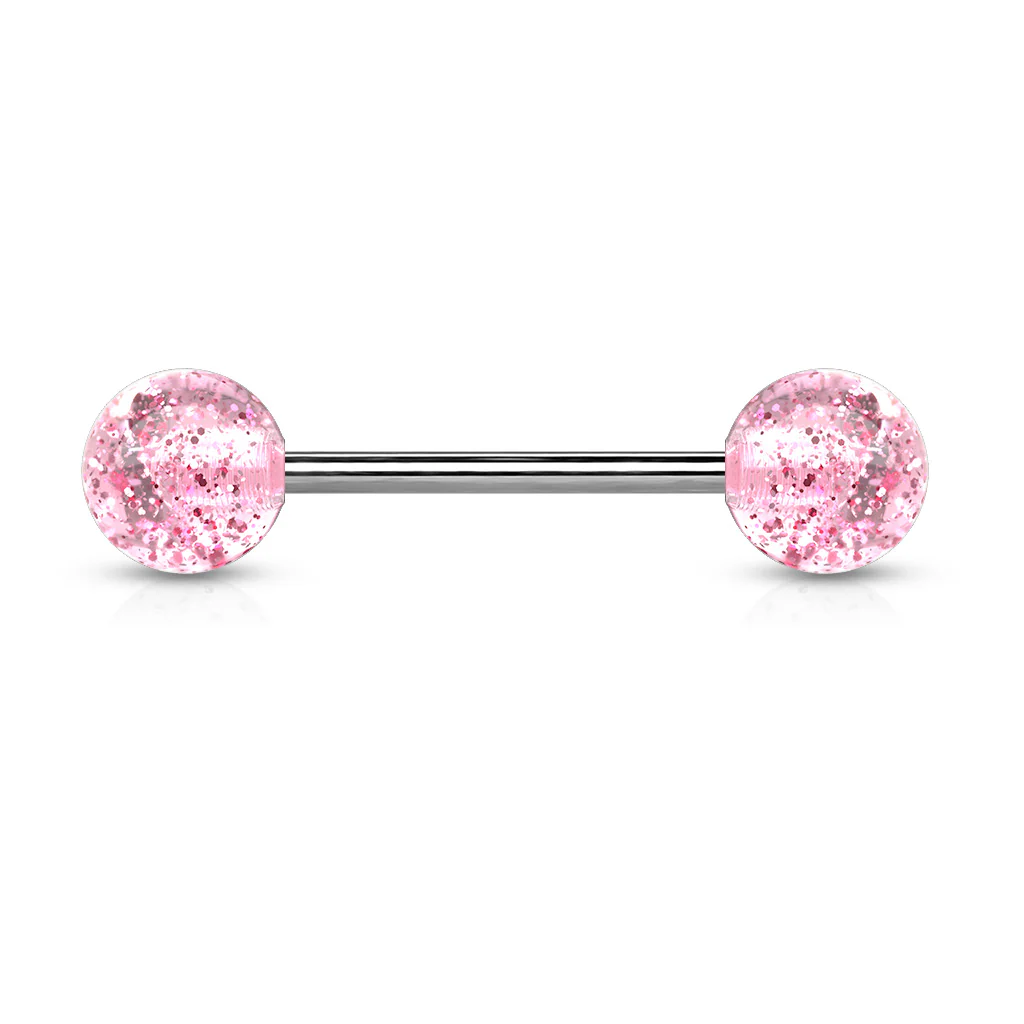 Assorted Color UV Glitter Balls Nipple Barbell Tongue Rings - Image 4