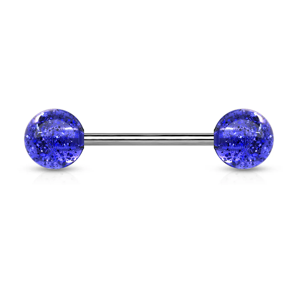 Assorted Color UV Glitter Balls Nipple Barbell Tongue Rings - Image 5