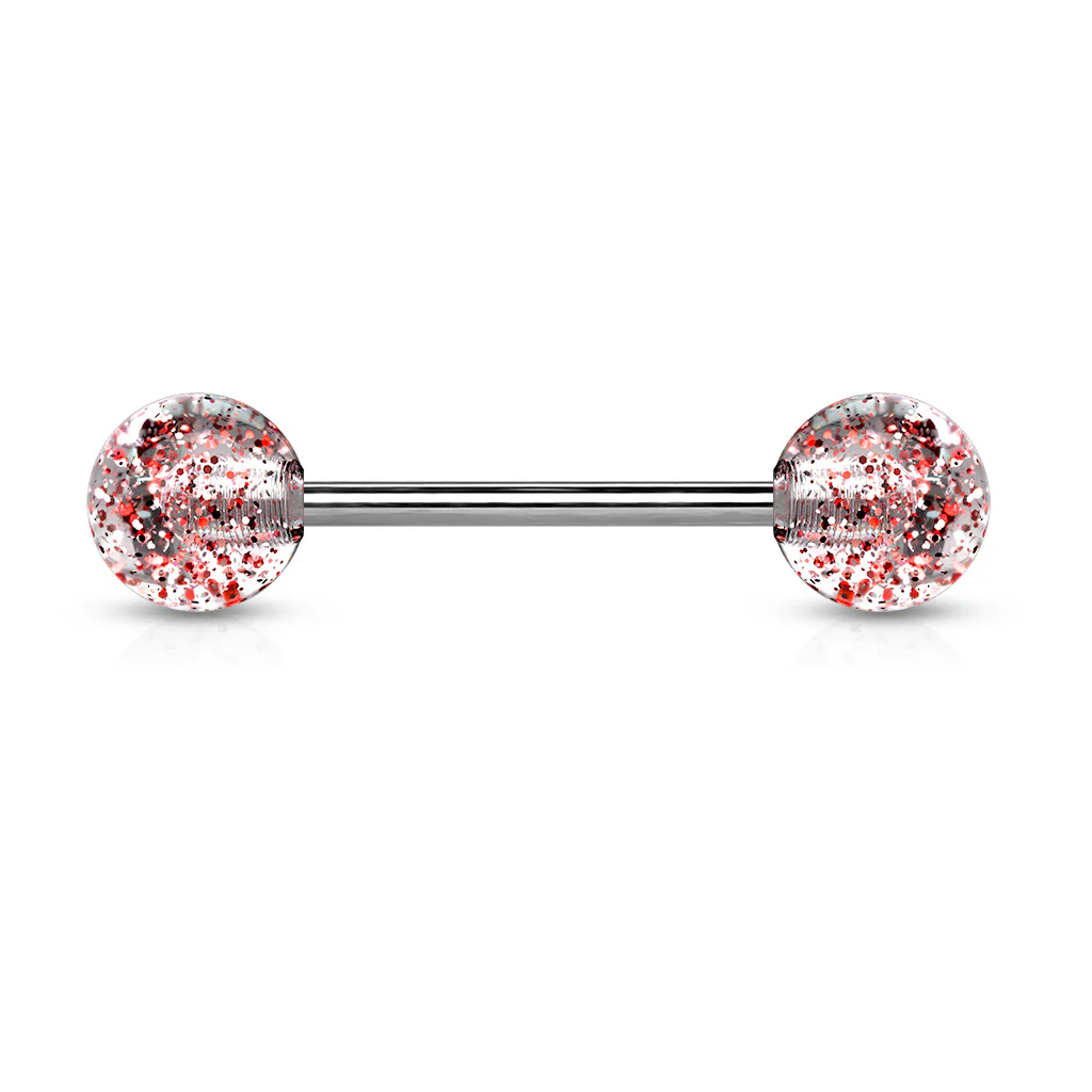 Assorted Color UV Glitter Balls Nipple Barbell Tongue Rings - Image 6