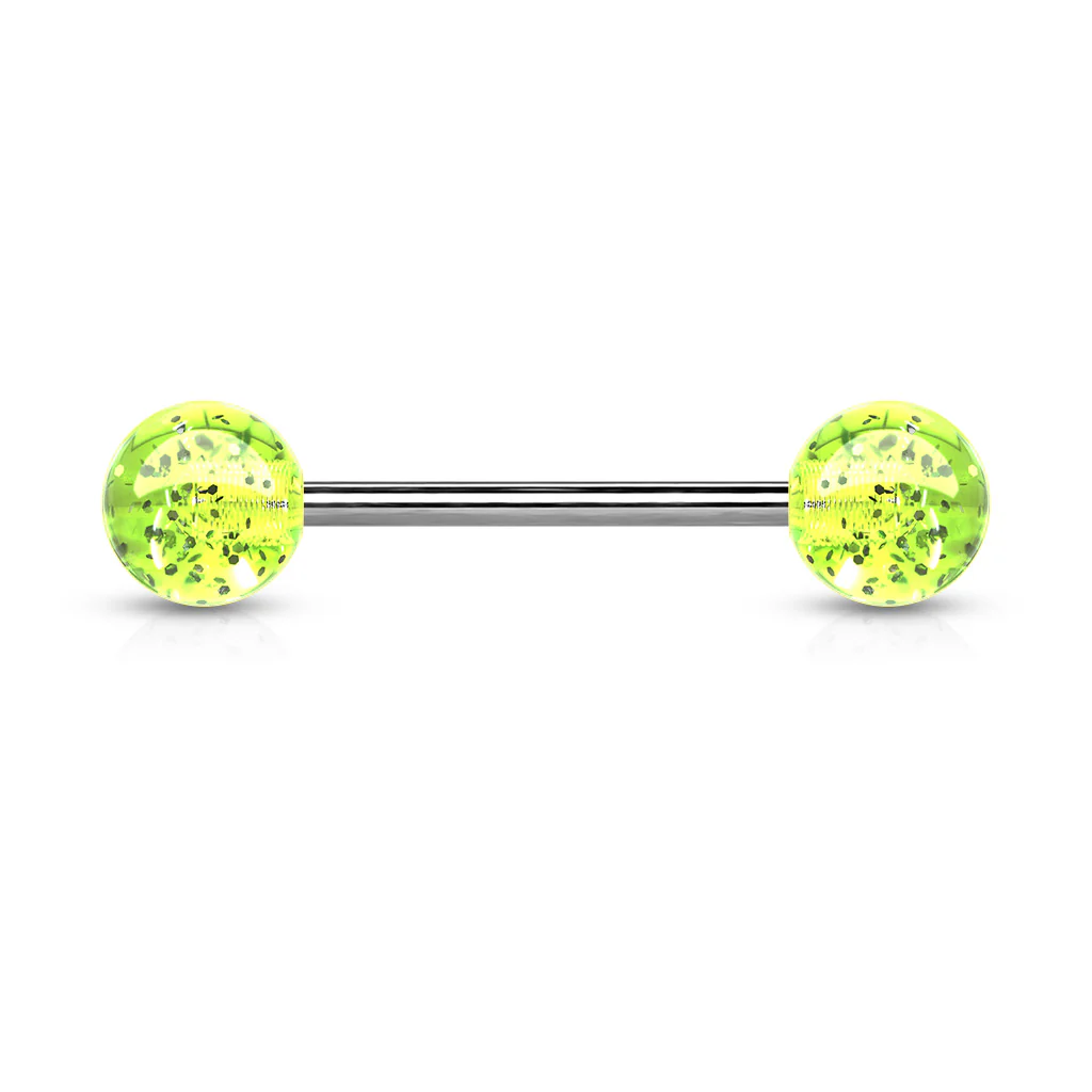 Assorted Color UV Glitter Balls Nipple Barbell Tongue Rings - Image 7