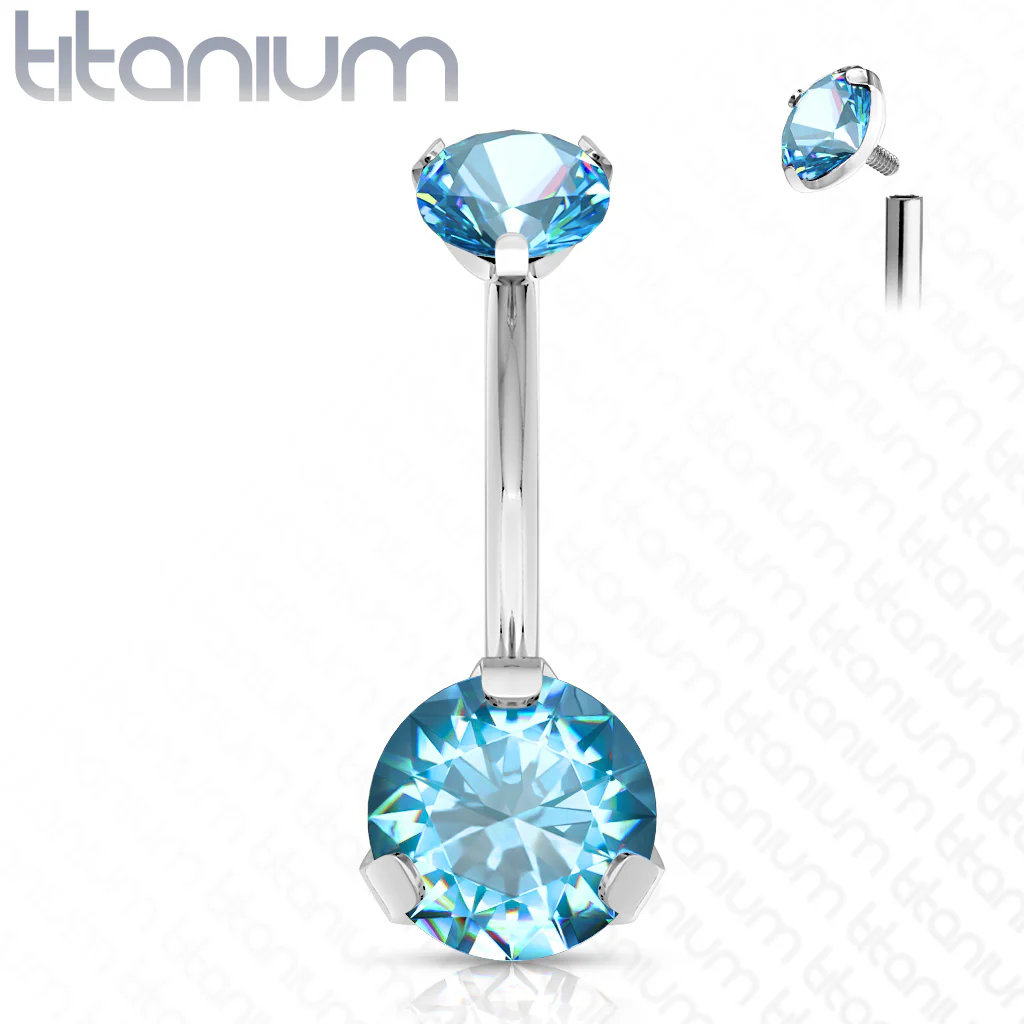 8 mm Prong Set Round CZ Solid Titanium Belly Button Rings - Image 3