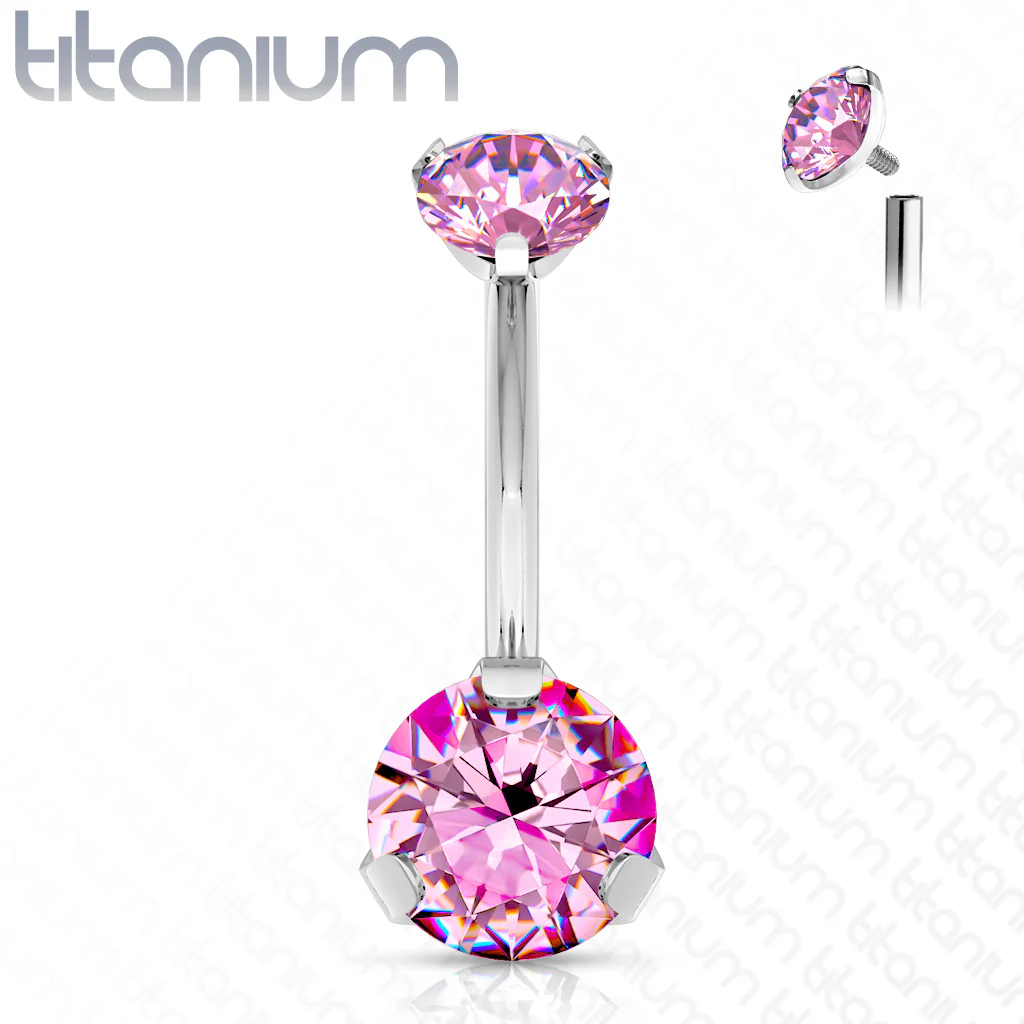 8 mm Prong Set Round CZ Solid Titanium Belly Button Rings - Image 4