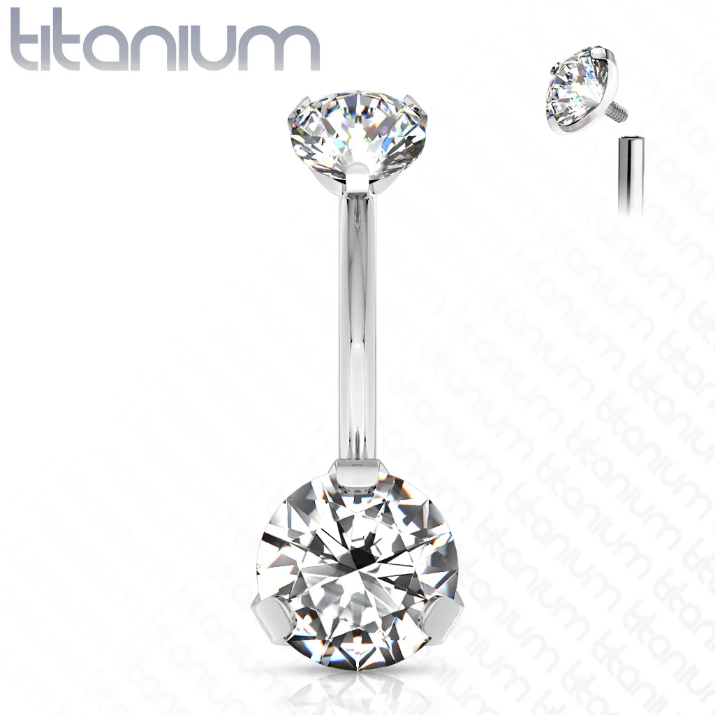 8 mm Prong Set Round CZ Solid Titanium Belly Button Rings - Image 5