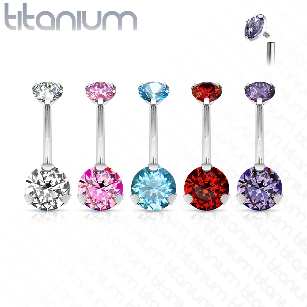 8 mm Prong Set Round CZ Solid Titanium Belly Button Rings - Image 6