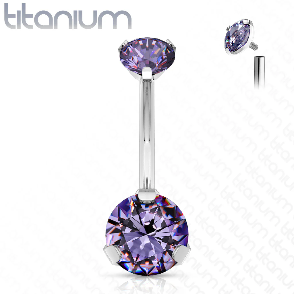 8 mm Prong Set Round CZ Solid Titanium Belly Button Rings - Image 8