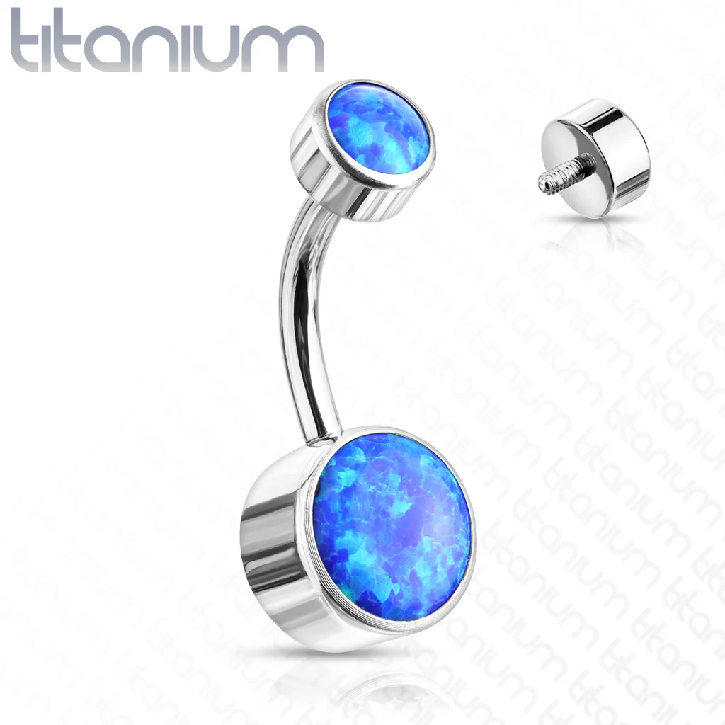 6 mm Opal Bezel Set Solid Titanium Belly Button Rings - Image 3