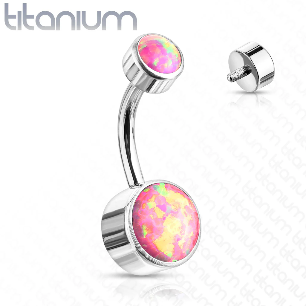 6 mm Opal Bezel Set Solid Titanium Belly Button Rings - Image 5