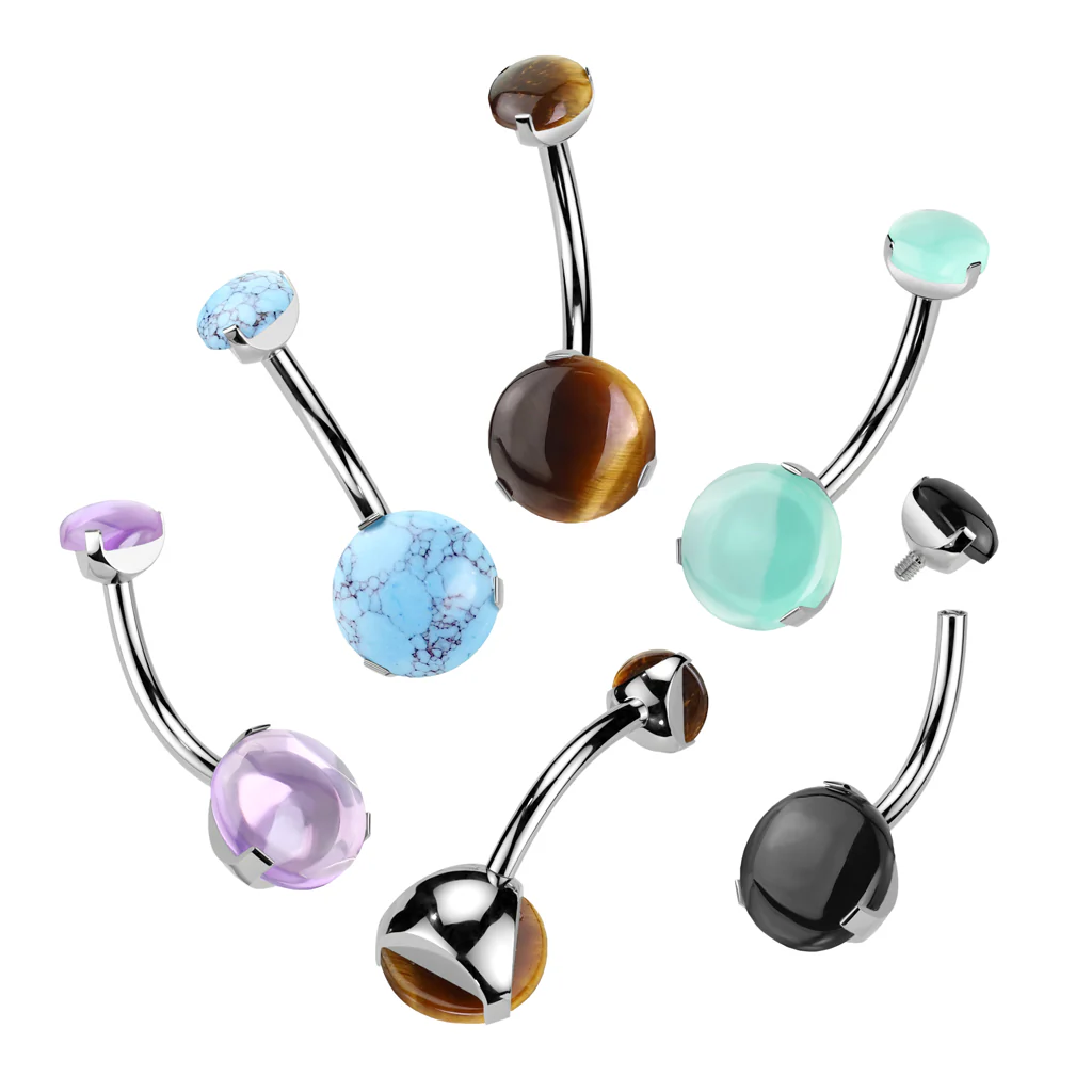 Titanium 8 mm Prong Set Natural Stone Belly Button Rings - Image 2