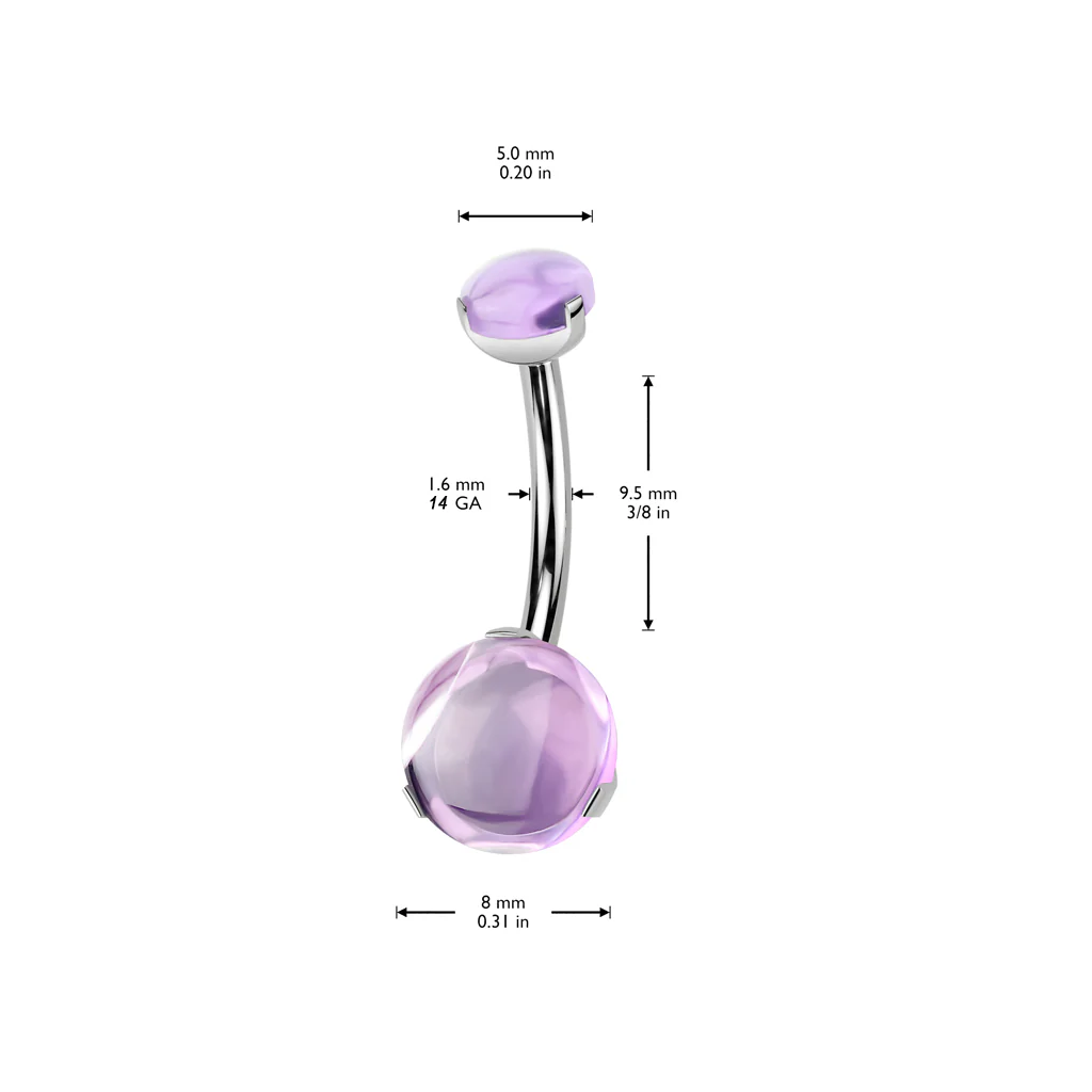 Titanium 8 mm Prong Set Natural Stone Belly Button Rings - Image 3
