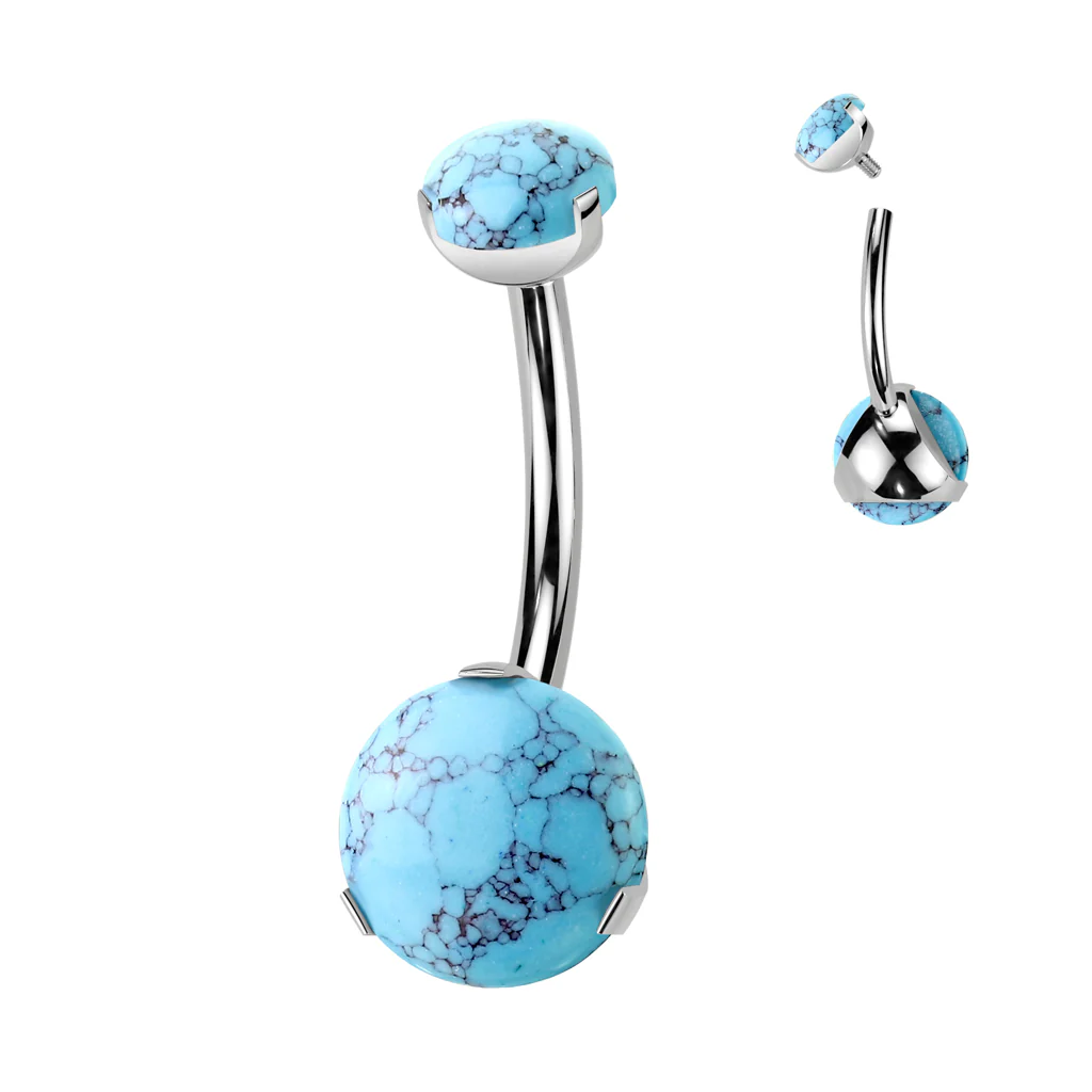 Titanium 8 mm Prong Set Natural Stone Belly Button Rings - Image 4