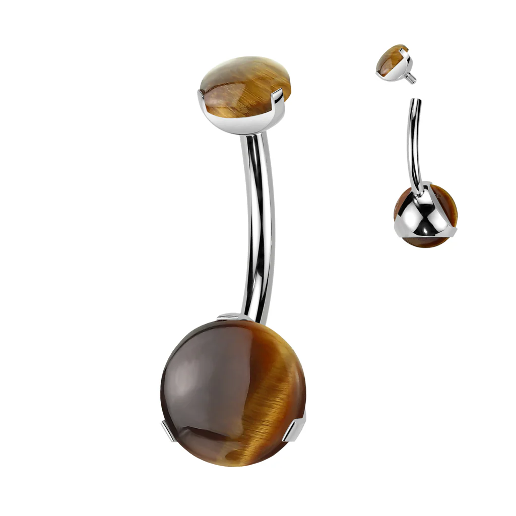 Titanium 8 mm Prong Set Natural Stone Belly Button Rings - Image 5