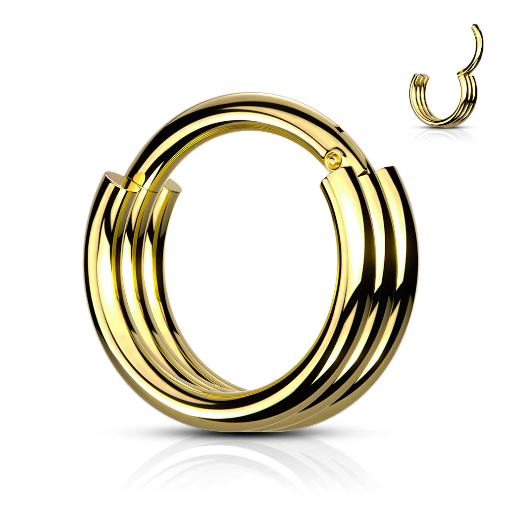 316L Surgical Steel Triple Layered Hinged Segment Hoop Rings Nose Septum - Image 3