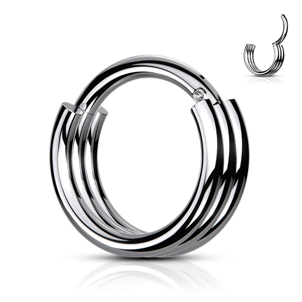 316L Surgical Steel Triple Layered Hinged Segment Hoop Rings Nose Septum - Image 5