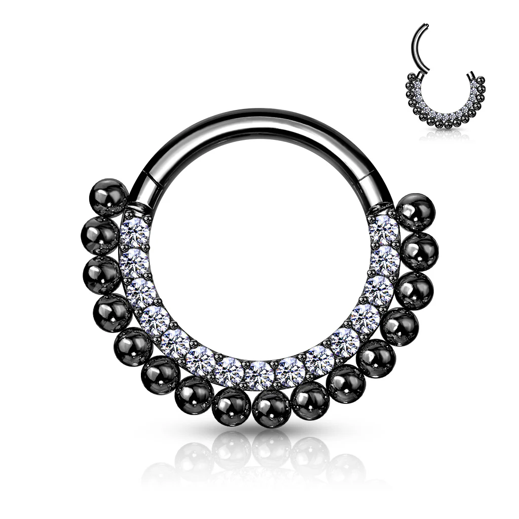 All 316L Surgical Steel CZ & Ball Hinged Hoop Segment Rings Nose Septum - Image 2