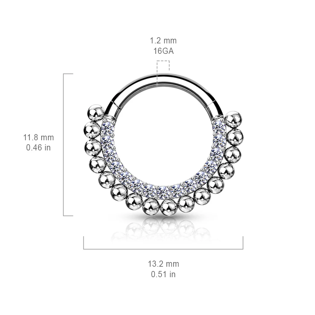 All 316L Surgical Steel CZ & Ball Hinged Hoop Segment Rings Nose Septum - Image 4