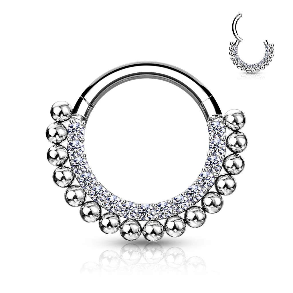 All 316L Surgical Steel CZ & Ball Hinged Hoop Segment Rings Nose Septum - Image 5