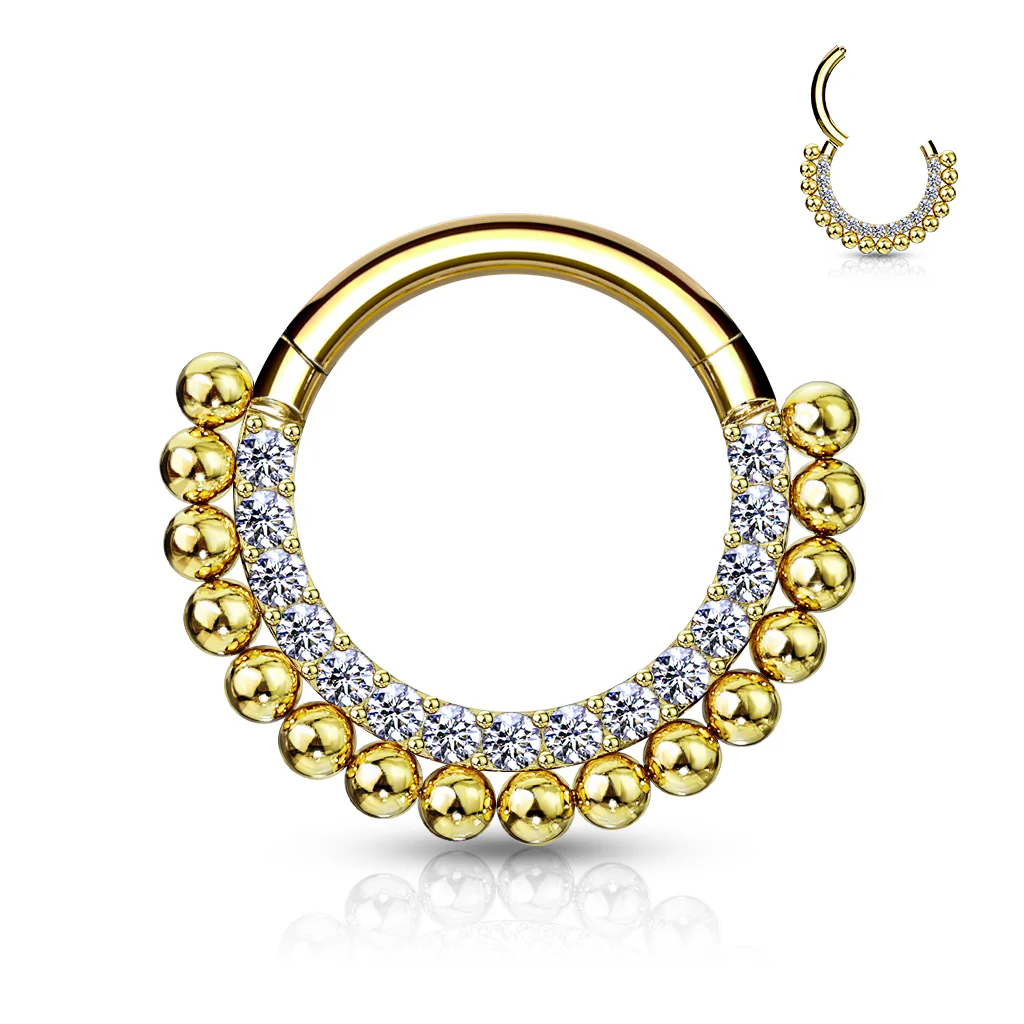 All 316L Surgical Steel CZ & Ball Hinged Hoop Segment Rings Nose Septum - Image 6