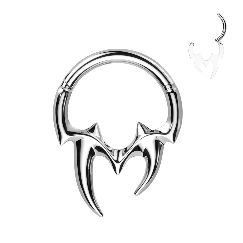 All 316L Surgical Steel Tribal Fang Hinged Hoop Segment Rings Nose Septum - Image 8