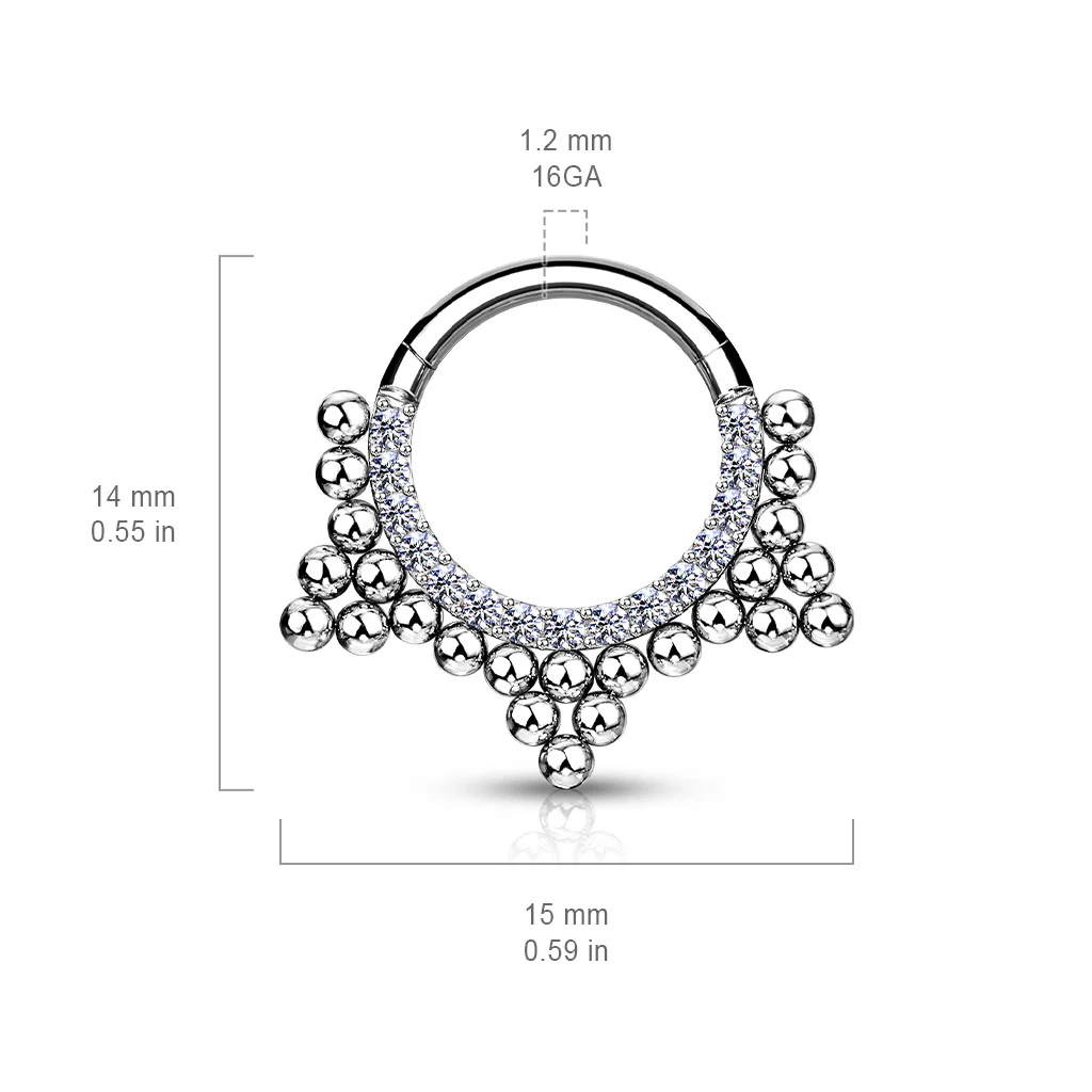 CZ & Ball Cluster Hinged Hoop Segment Ring Nose Septum Ear Cartilage - Image 3