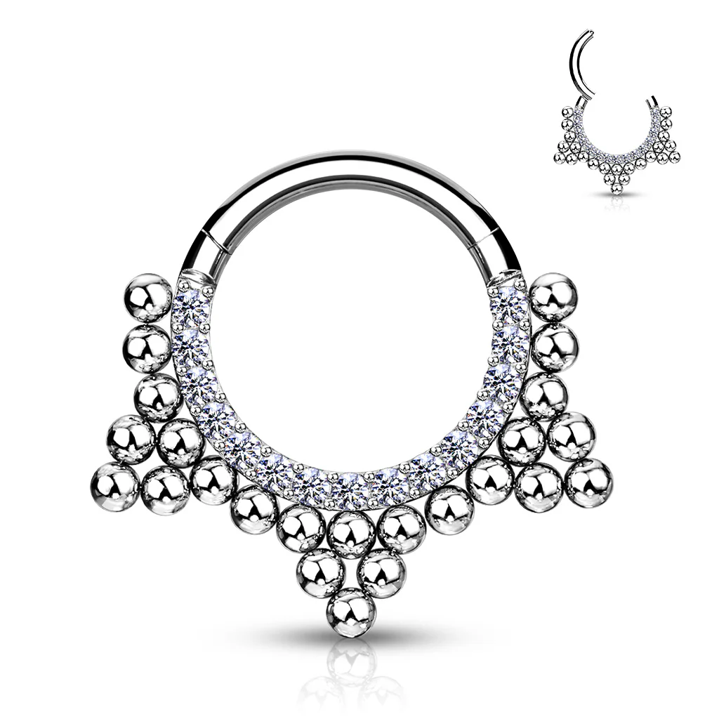 CZ & Ball Cluster Hinged Hoop Segment Ring Nose Septum Ear Cartilage - Image 4