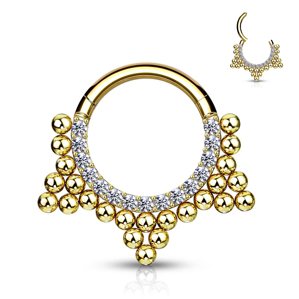 CZ & Ball Cluster Hinged Hoop Segment Ring Nose Septum Ear Cartilage - Image 5
