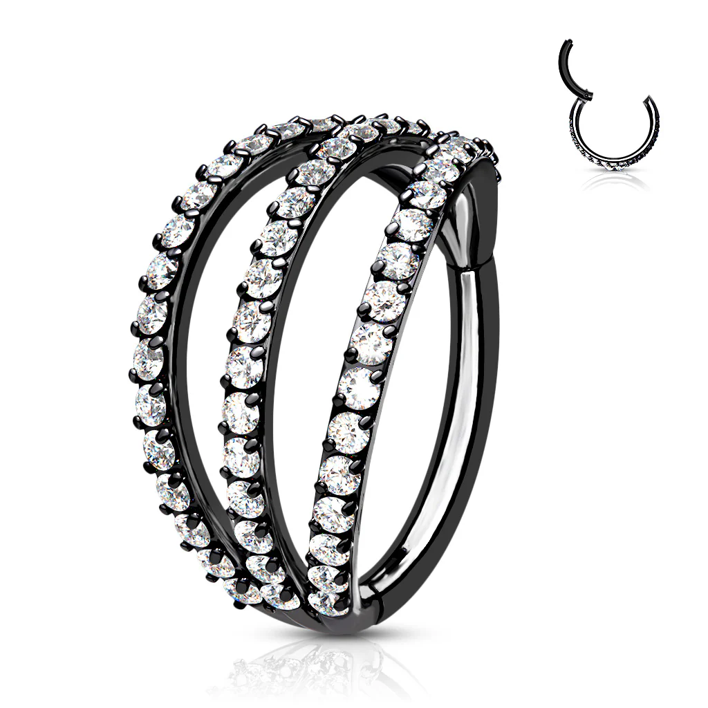 All 316L Surgical Steel Hinged Triple layer CZ Hoop Segment  Rings Helix Piercing - Image 3