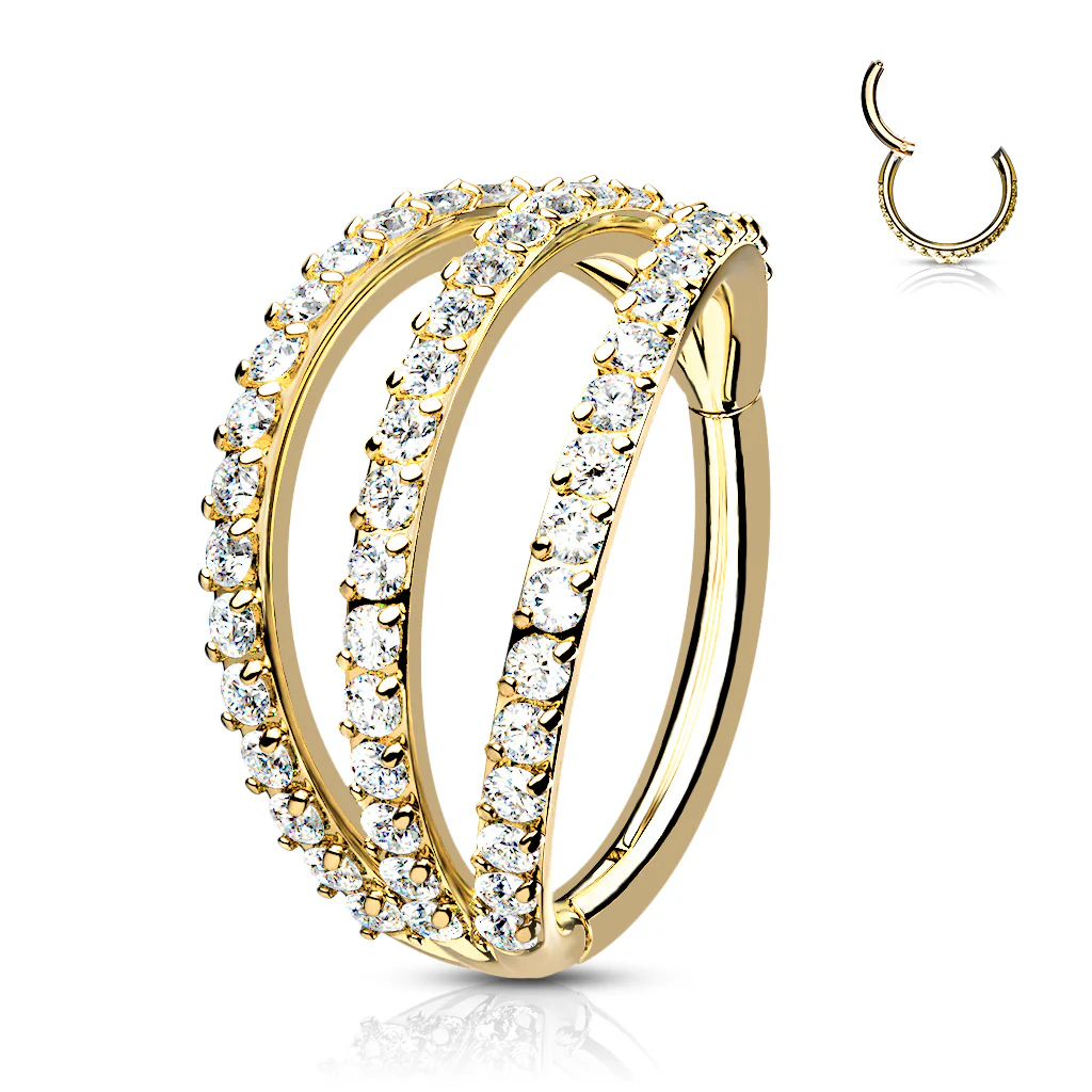 All 316L Surgical Steel Hinged Triple layer CZ Hoop Segment  Rings Helix Piercing - Image 4