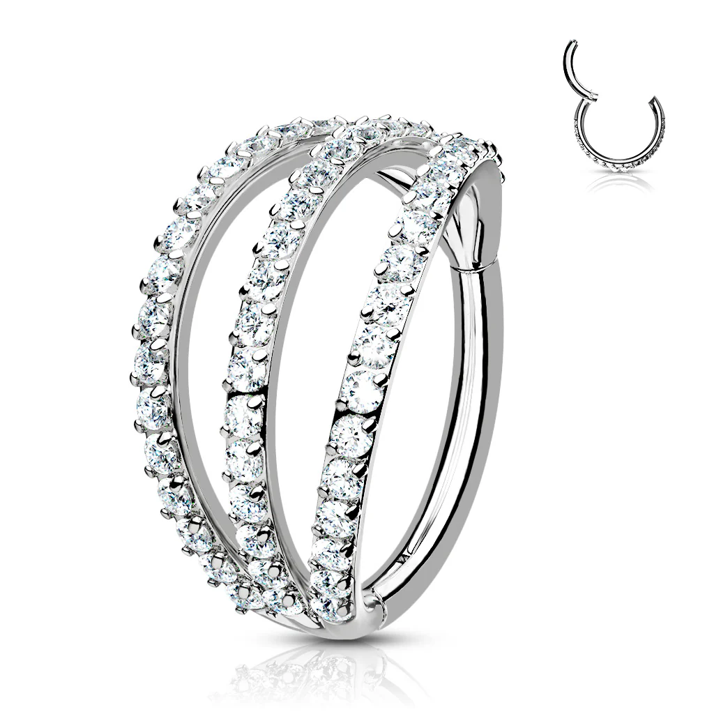 All 316L Surgical Steel Hinged Triple layer CZ Hoop Segment  Rings Helix Piercing - Image 5