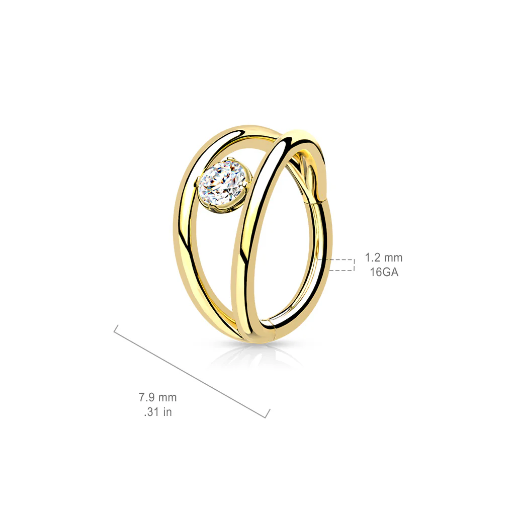 All 316L Surgical Steel Hinged 2 layer CZ Center Hoop Segment Rings Helix Piercing - Image 3