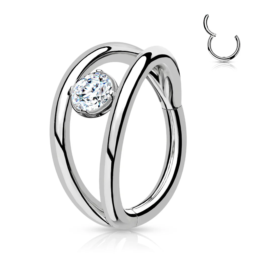 All 316L Surgical Steel Hinged 2 layer CZ Center Hoop Segment Rings Helix Piercing - Image 4