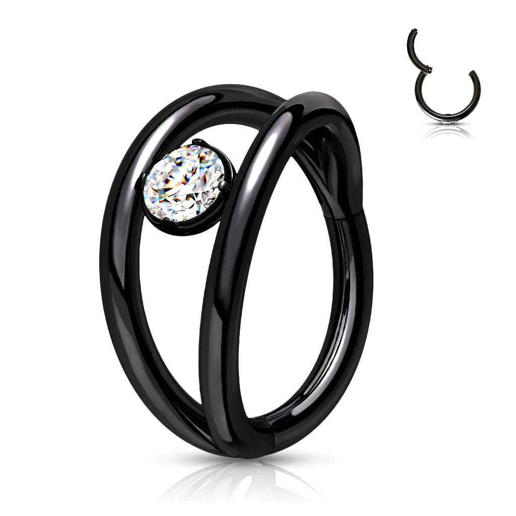 All 316L Surgical Steel Hinged 2 layer CZ Center Hoop Segment Rings Helix Piercing - Image 5
