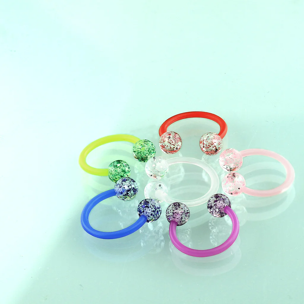 All Acrylic Flexible Glitter Ball Horseshoe Circular Barbell Tragus Cartilage - Image 2