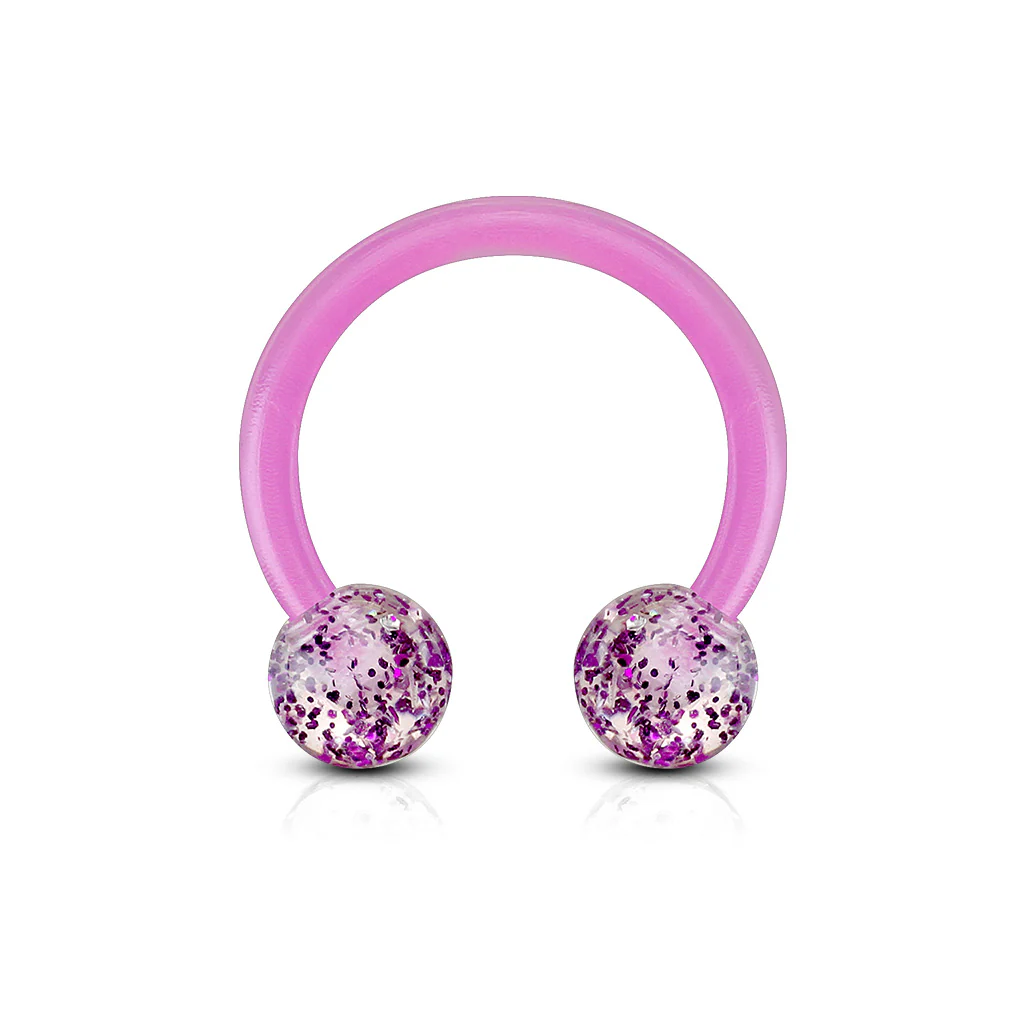 All Acrylic Flexible Glitter Ball Horseshoe Circular Barbell Tragus Cartilage - Image 3