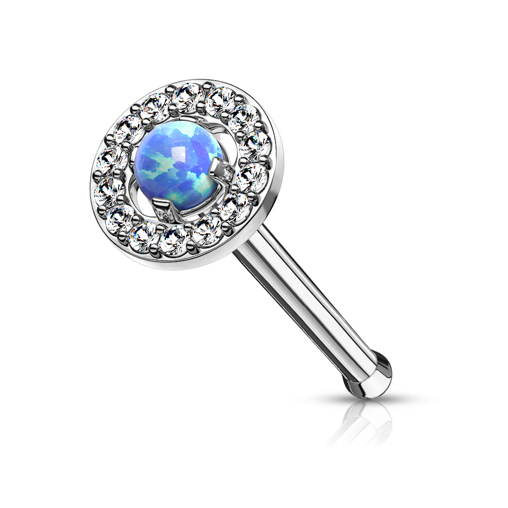 Prong Set Opal Center With CZ Paved Top 316L Surgical Steel Nose Studs Rings - Image 3