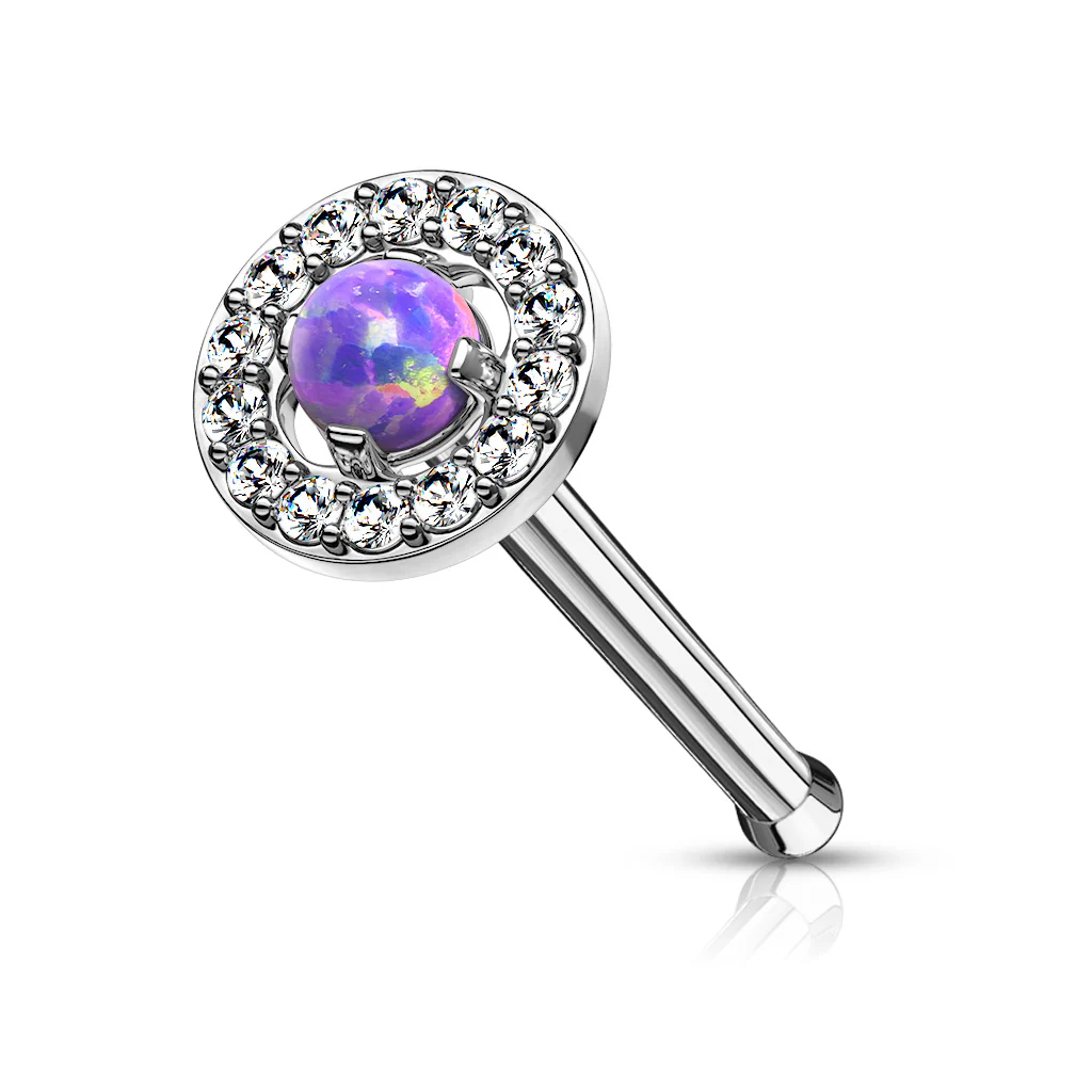 Prong Set Opal Center With CZ Paved Top 316L Surgical Steel Nose Studs Rings - Image 4