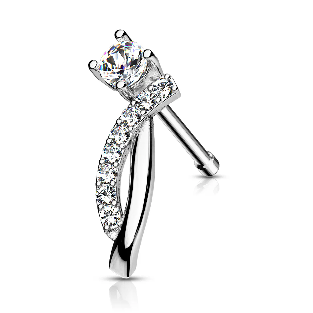 Round CZ Crawling Lined CZ 316L Surgical Steel Nose Stud Rings - Image 2