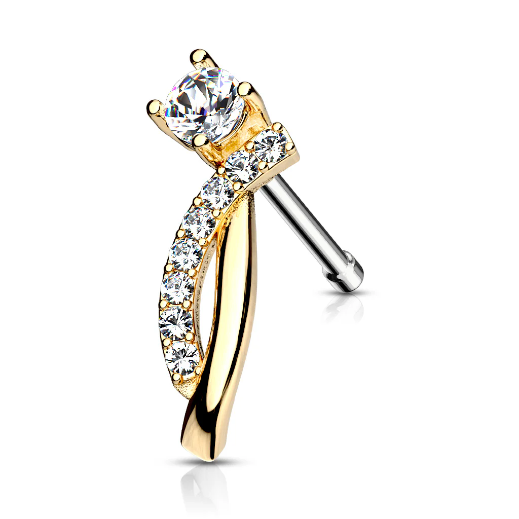 Round CZ Crawling Lined CZ 316L Surgical Steel Nose Stud Rings - Image 3
