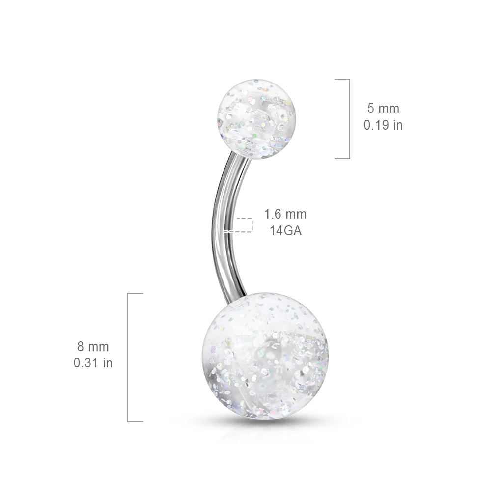 Assorted Color Ultra Glitter Ball Navel Belly Button Rings - Image 3