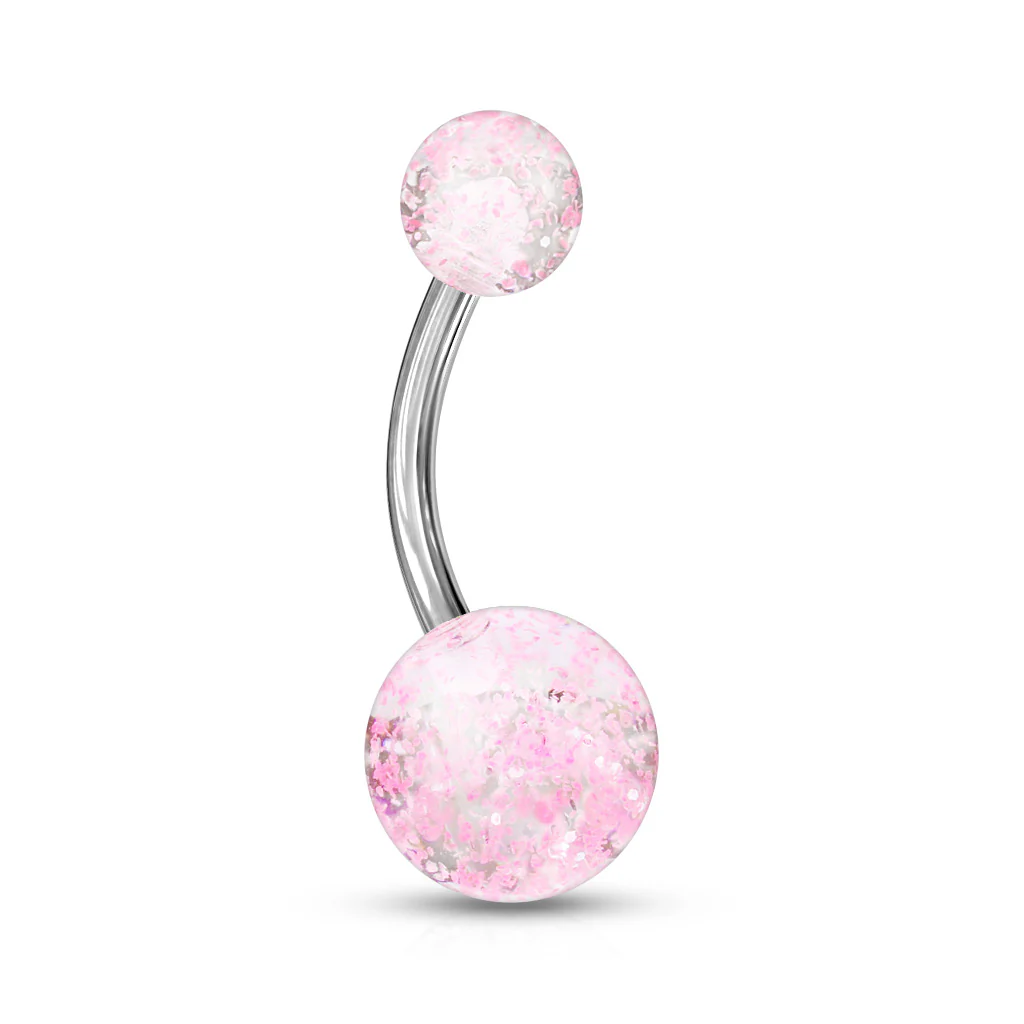 Assorted Color Ultra Glitter Ball Navel Belly Button Rings - Image 4