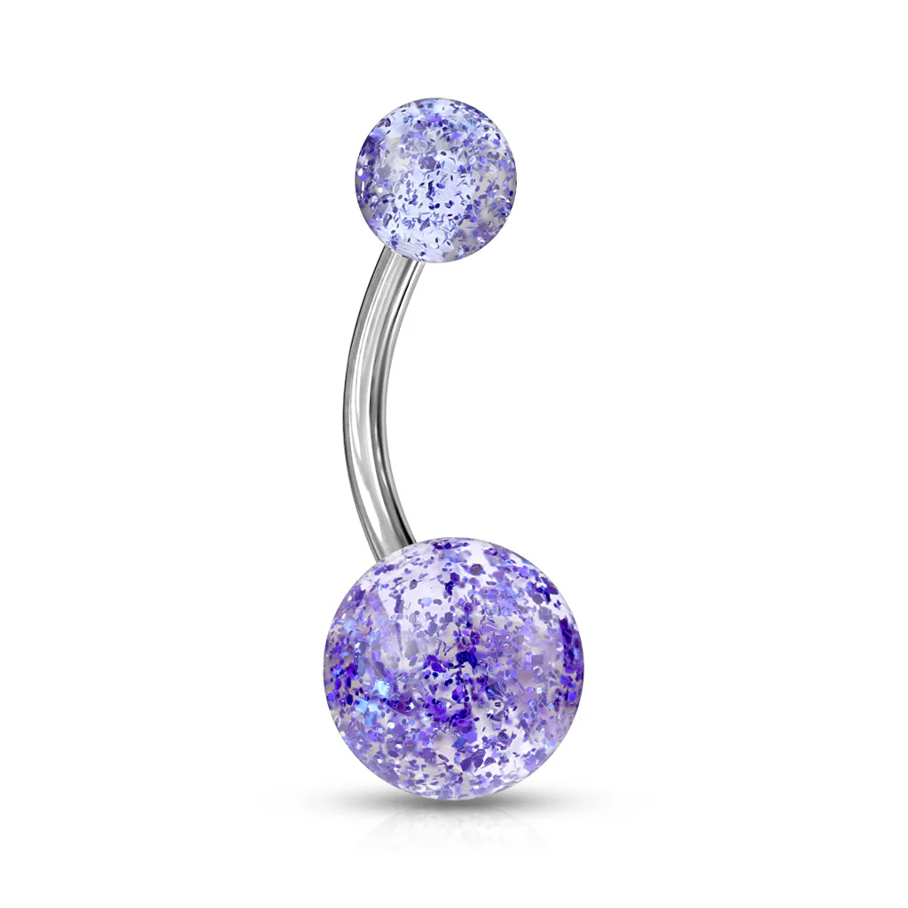 Assorted Color Ultra Glitter Ball Navel Belly Button Rings - Image 6