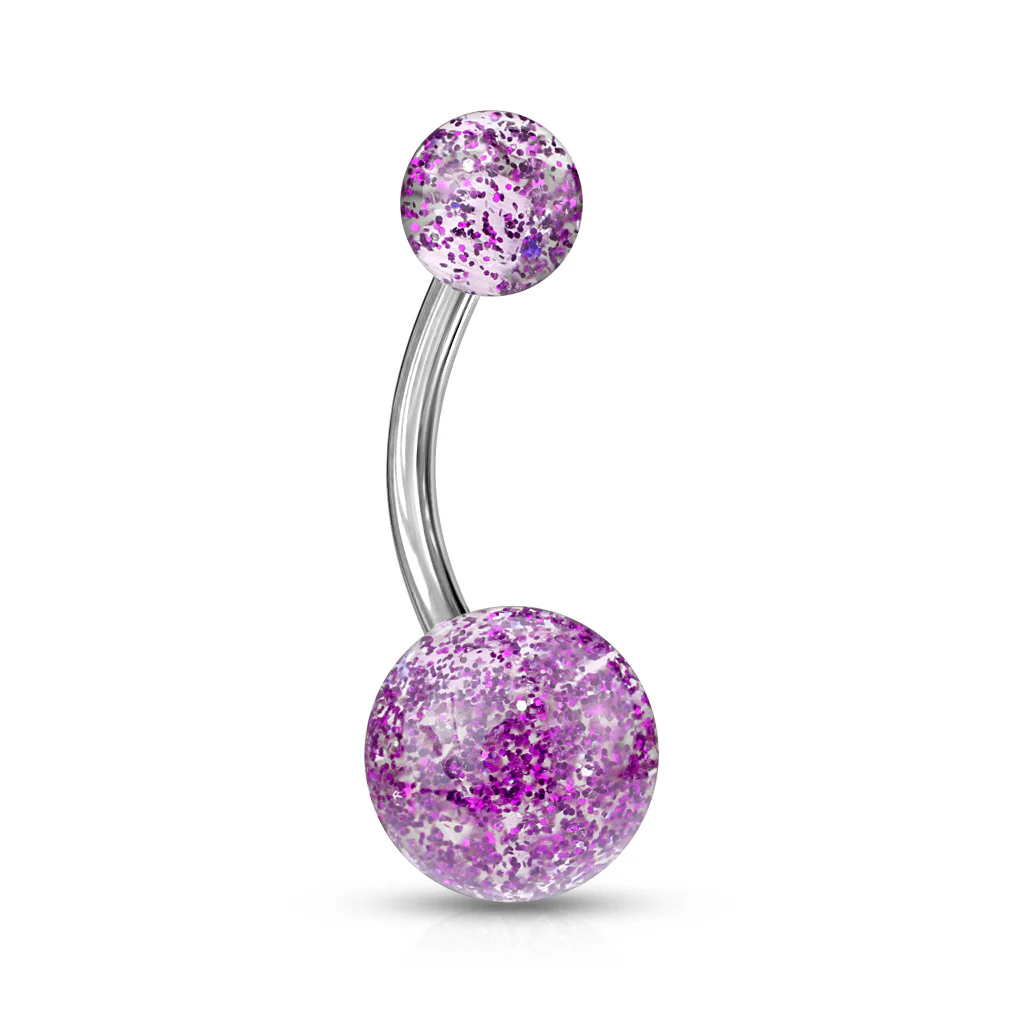 Assorted Color Ultra Glitter Ball Navel Belly Button Rings - Image 7