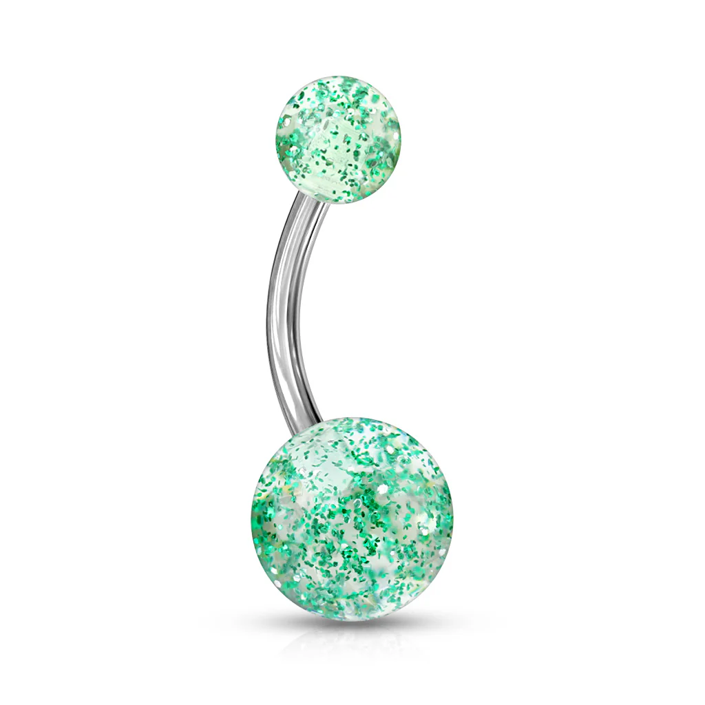 Assorted Color Ultra Glitter Ball Navel Belly Button Rings - Image 9
