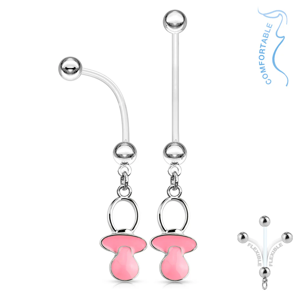 Baby Pacifier Dangle Pregnancy BioFlex Barbell Navel Belly Button Ring - Image 4