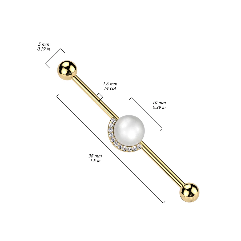Pearl & Half CZ Rim Industrial Barbell - Image 2