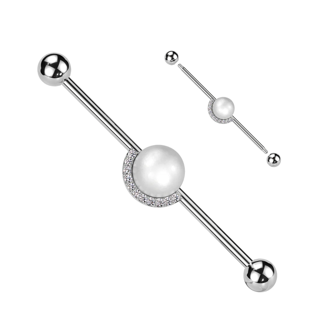 Pearl & Half CZ Rim Industrial Barbell - Image 3